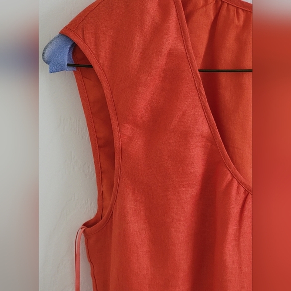 J. Crew Linen Cap Sleeve Dress in Orange/Red, Size 0 - Picture 4 of 16